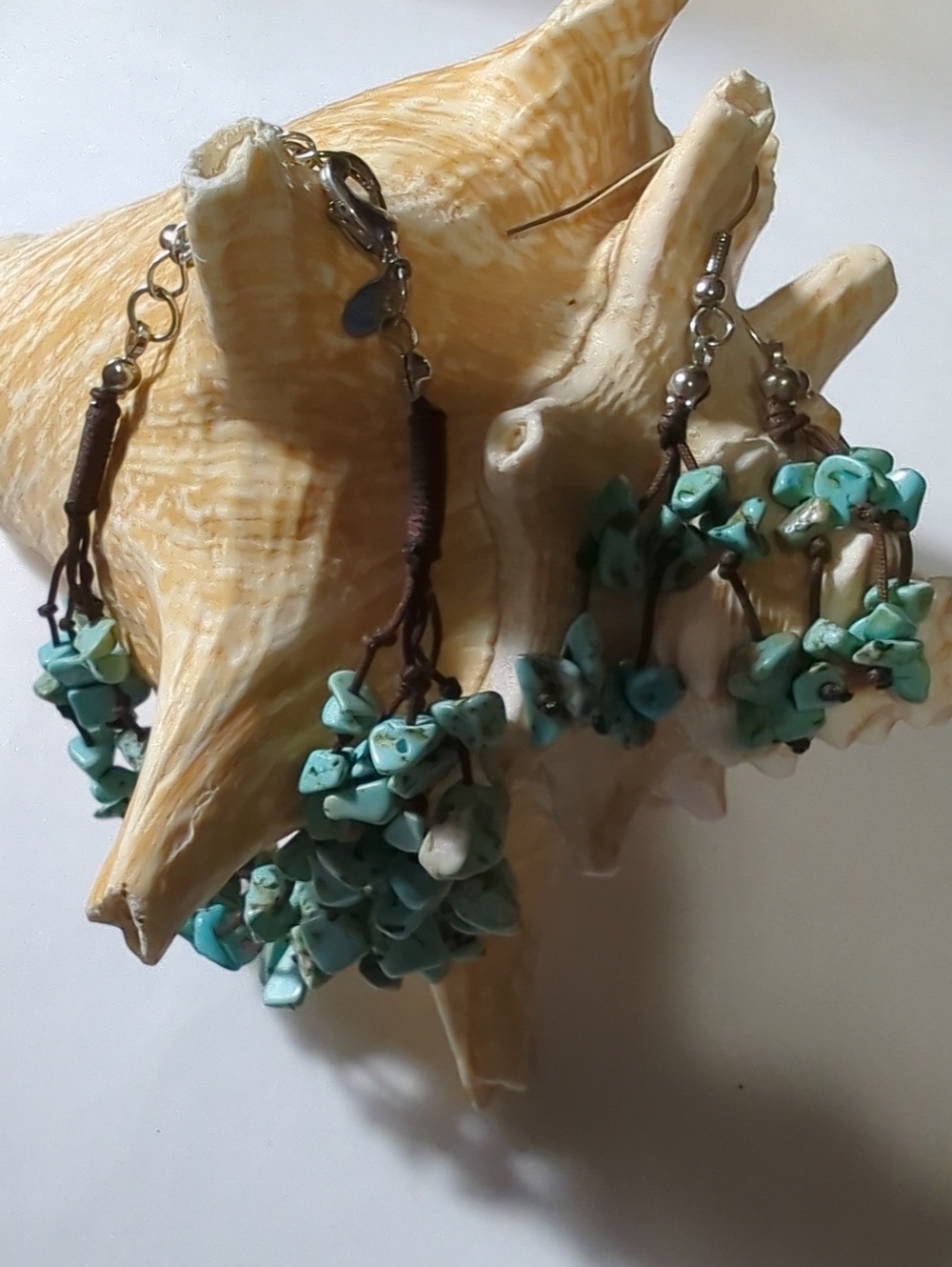 Vtg. 1989 Premier Designs Turquoise Chips Multi Strand Bracelet & Earrings Signe - Picture 2 of 14